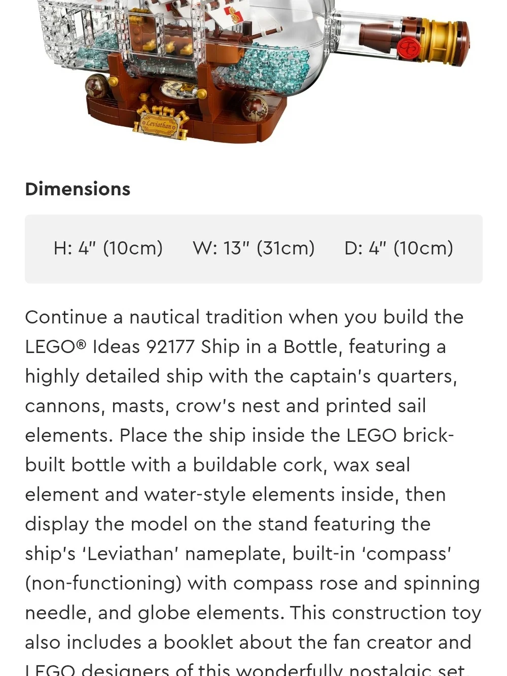NWT, Lego Ideas Ship in a Bottle Building Toy